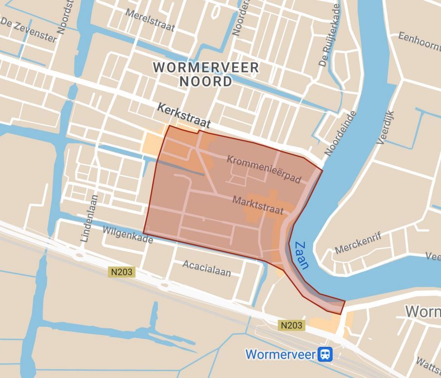 Kaartje uitstootvrije zone winkelgebied Wormerveer.